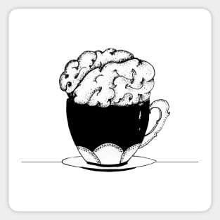 Cup Of Brain Black and white line art illustration by shoosh Sticker